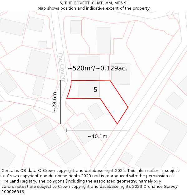 5, THE COVERT, CHATHAM, ME5 9JJ: Plot and title map