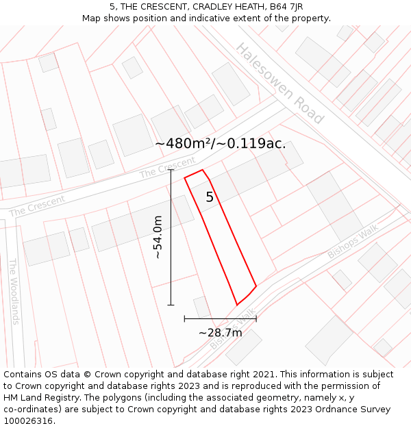 5, THE CRESCENT, CRADLEY HEATH, B64 7JR: Plot and title map