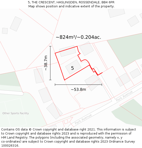 5, THE CRESCENT, HASLINGDEN, ROSSENDALE, BB4 6PR: Plot and title map