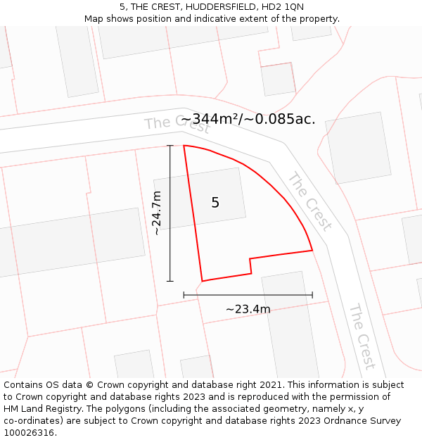 5, THE CREST, HUDDERSFIELD, HD2 1QN: Plot and title map