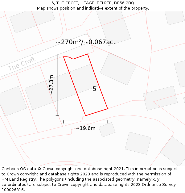 5, THE CROFT, HEAGE, BELPER, DE56 2BQ: Plot and title map
