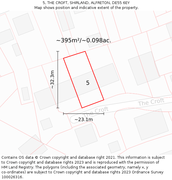 5, THE CROFT, SHIRLAND, ALFRETON, DE55 6EY: Plot and title map