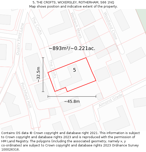 5, THE CROFTS, WICKERSLEY, ROTHERHAM, S66 1NQ: Plot and title map