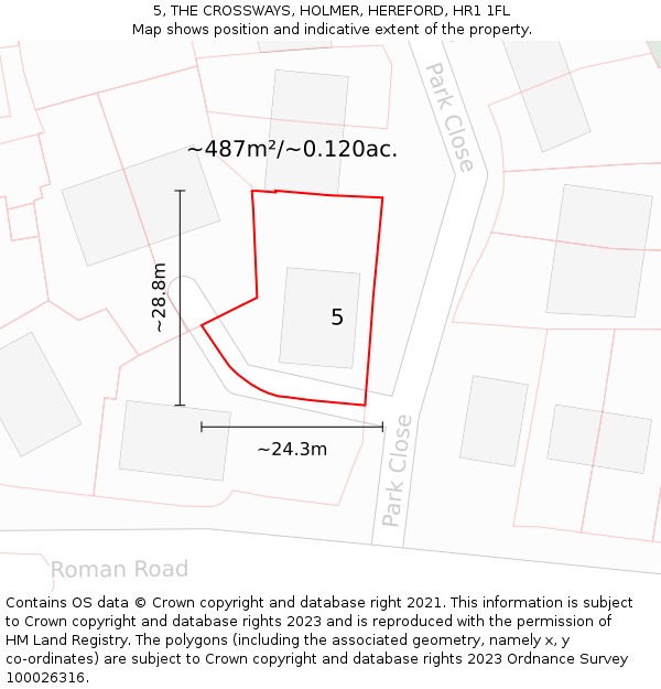 5, THE CROSSWAYS, HOLMER, HEREFORD, HR1 1FL: Plot and title map
