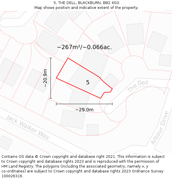 5, THE DELL, BLACKBURN, BB2 4SG: Plot and title map