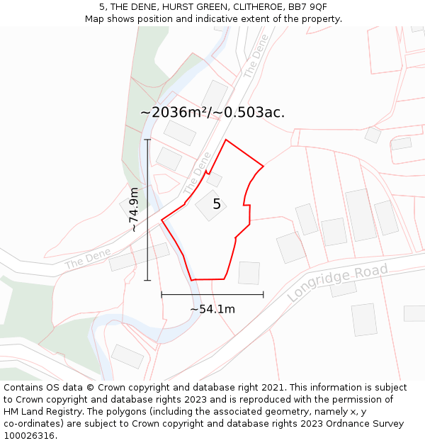 5, THE DENE, HURST GREEN, CLITHEROE, BB7 9QF: Plot and title map