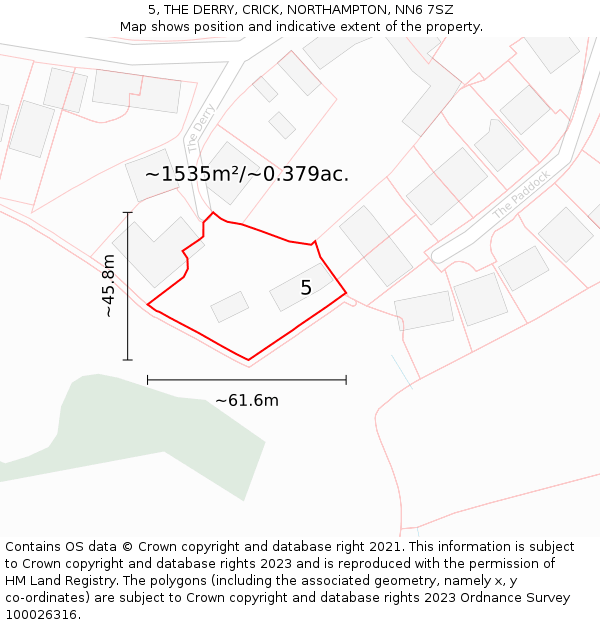 5, THE DERRY, CRICK, NORTHAMPTON, NN6 7SZ: Plot and title map