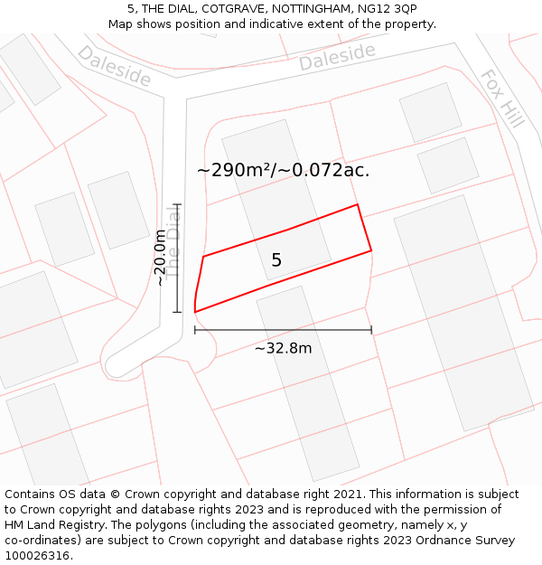 5, THE DIAL, COTGRAVE, NOTTINGHAM, NG12 3QP: Plot and title map