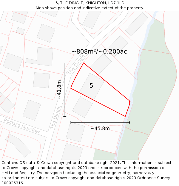 5, THE DINGLE, KNIGHTON, LD7 1LD: Plot and title map
