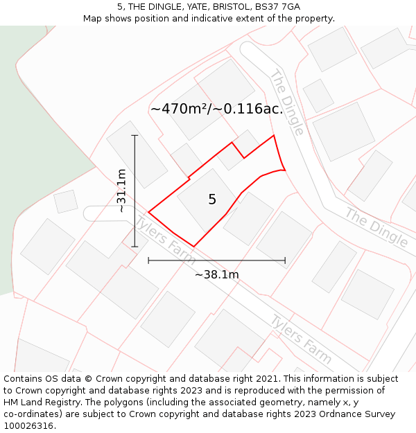 5, THE DINGLE, YATE, BRISTOL, BS37 7GA: Plot and title map
