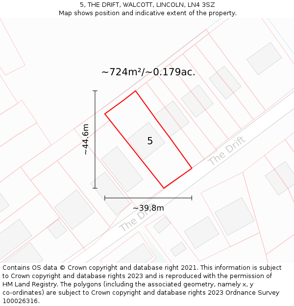 5, THE DRIFT, WALCOTT, LINCOLN, LN4 3SZ: Plot and title map