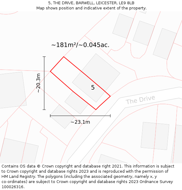 5, THE DRIVE, BARWELL, LEICESTER, LE9 8LB: Plot and title map