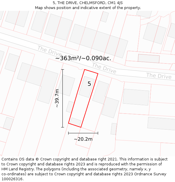 5, THE DRIVE, CHELMSFORD, CM1 4JS: Plot and title map