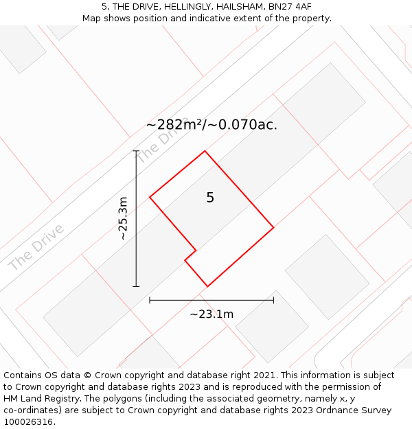 5, THE DRIVE, HELLINGLY, HAILSHAM, BN27 4AF: Plot and title map