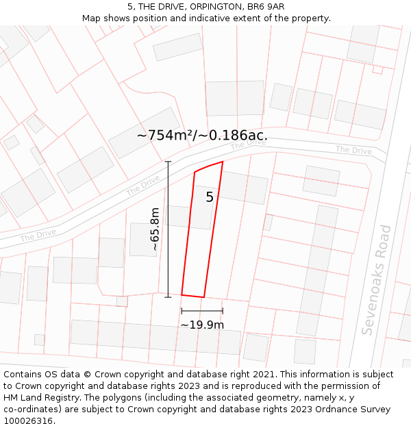 5, THE DRIVE, ORPINGTON, BR6 9AR: Plot and title map