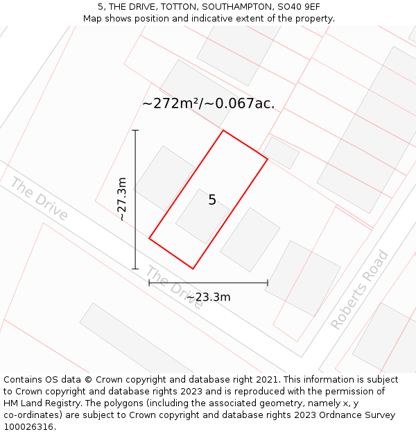 5, THE DRIVE, TOTTON, SOUTHAMPTON, SO40 9EF: Plot and title map