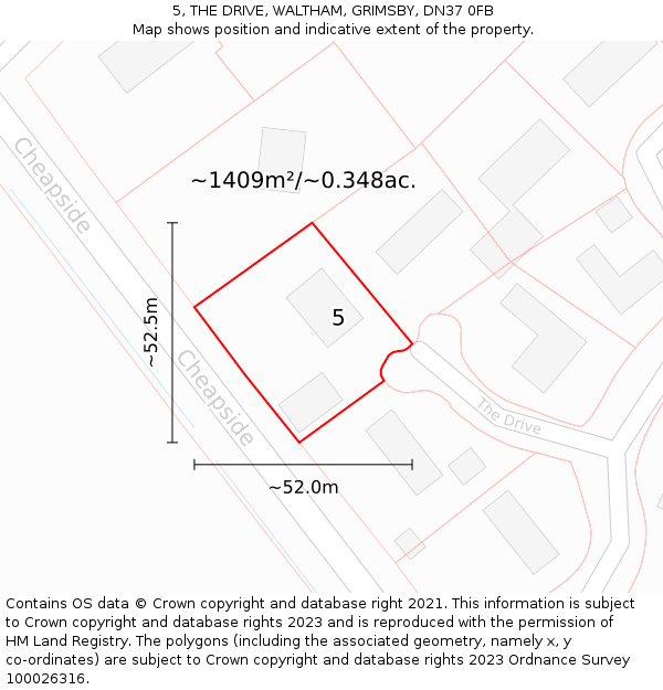5, THE DRIVE, WALTHAM, GRIMSBY, DN37 0FB: Plot and title map