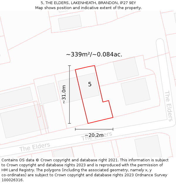 5, THE ELDERS, LAKENHEATH, BRANDON, IP27 9EY: Plot and title map