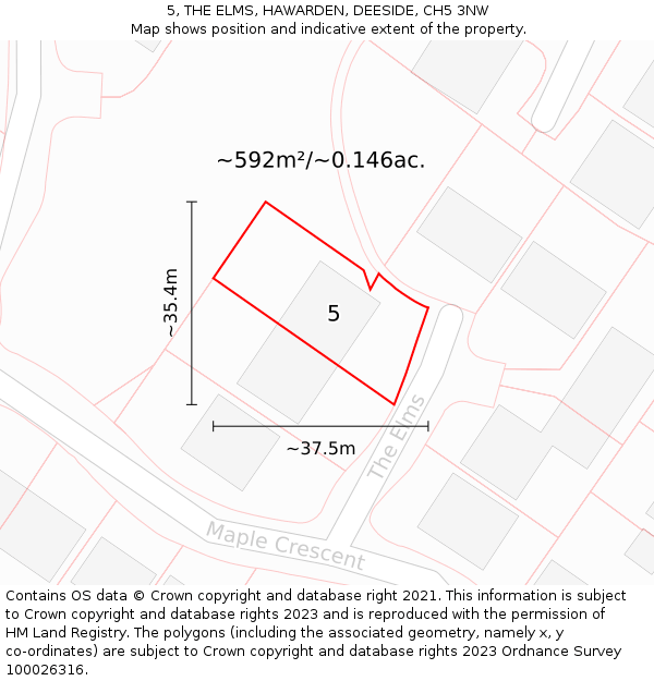 5, THE ELMS, HAWARDEN, DEESIDE, CH5 3NW: Plot and title map