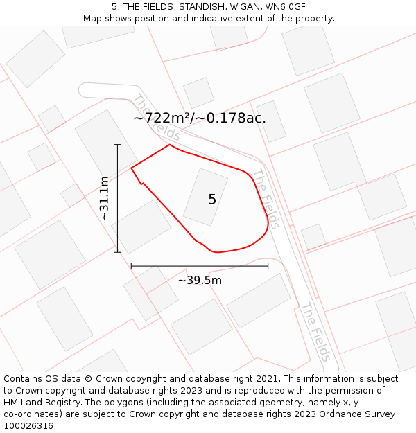 5, THE FIELDS, STANDISH, WIGAN, WN6 0GF: Plot and title map