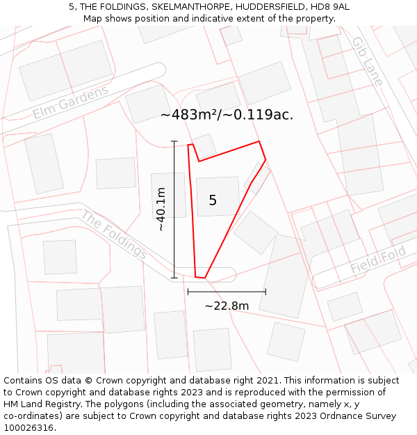 5, THE FOLDINGS, SKELMANTHORPE, HUDDERSFIELD, HD8 9AL: Plot and title map