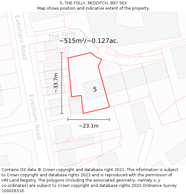 5, THE FOLLY, REDDITCH, B97 5EX: Plot and title map