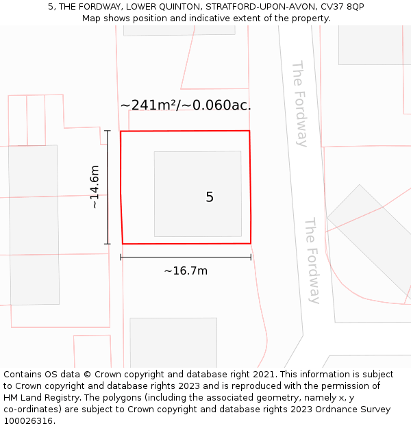 5, THE FORDWAY, LOWER QUINTON, STRATFORD-UPON-AVON, CV37 8QP: Plot and title map