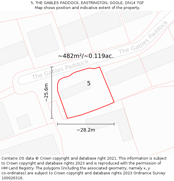 5, THE GABLES PADDOCK, EASTRINGTON, GOOLE, DN14 7GF: Plot and title map