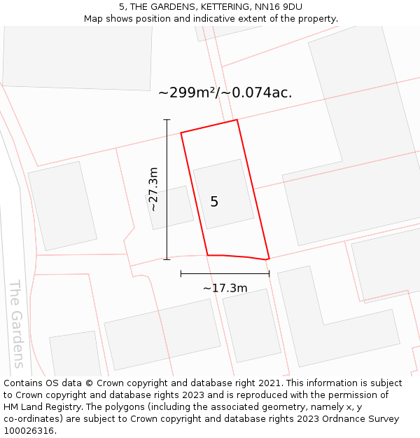 5, THE GARDENS, KETTERING, NN16 9DU: Plot and title map