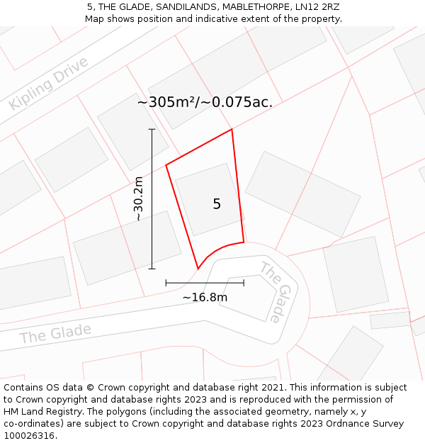 5, THE GLADE, SANDILANDS, MABLETHORPE, LN12 2RZ: Plot and title map