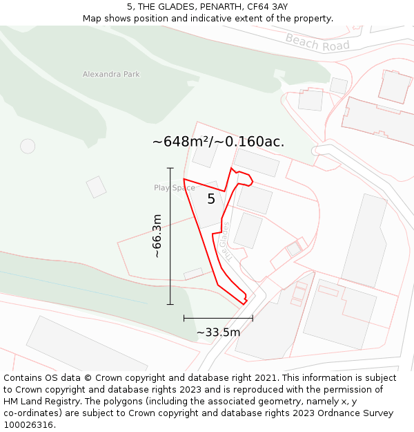 5, THE GLADES, PENARTH, CF64 3AY: Plot and title map