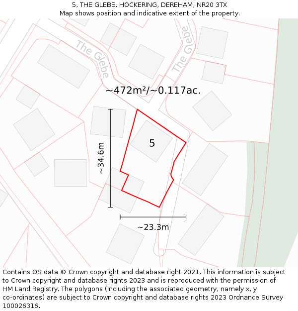 5, THE GLEBE, HOCKERING, DEREHAM, NR20 3TX: Plot and title map