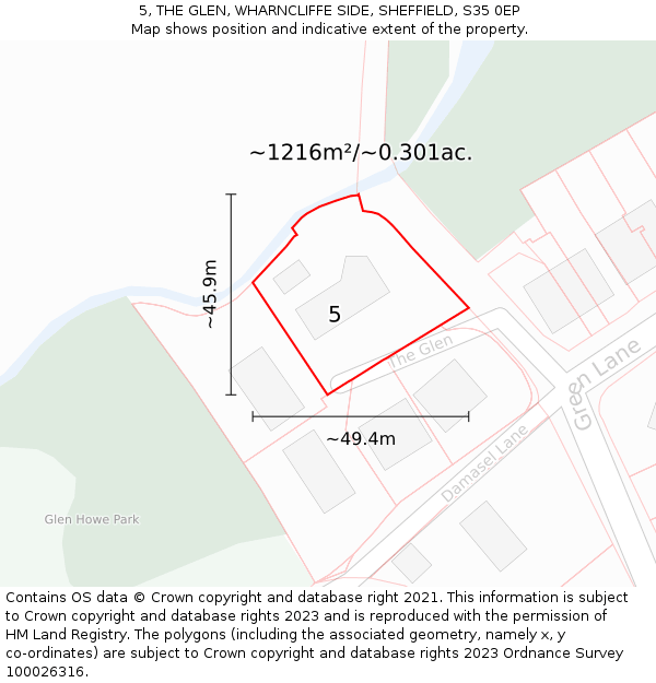 5, THE GLEN, WHARNCLIFFE SIDE, SHEFFIELD, S35 0EP: Plot and title map