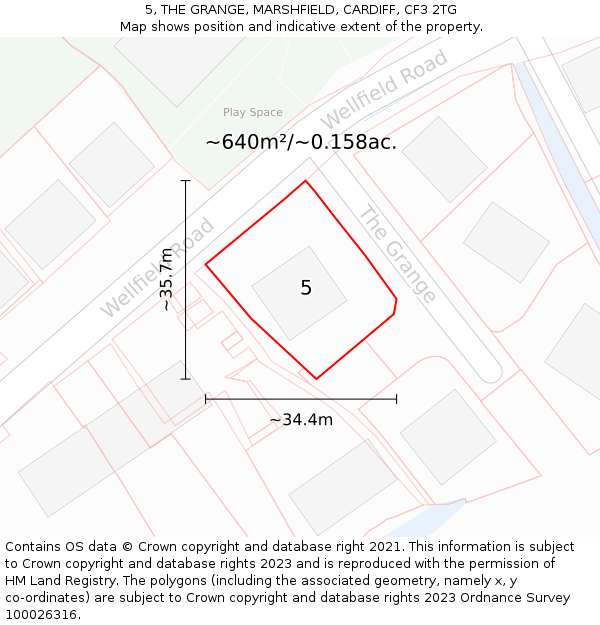 5, THE GRANGE, MARSHFIELD, CARDIFF, CF3 2TG: Plot and title map