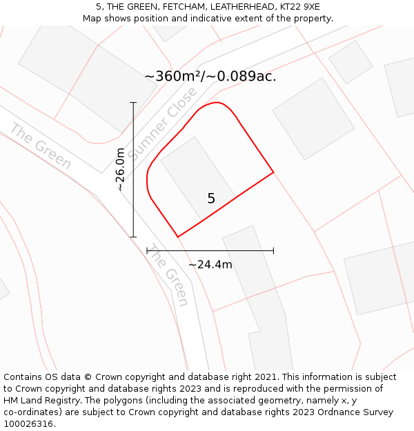 5, THE GREEN, FETCHAM, LEATHERHEAD, KT22 9XE: Plot and title map
