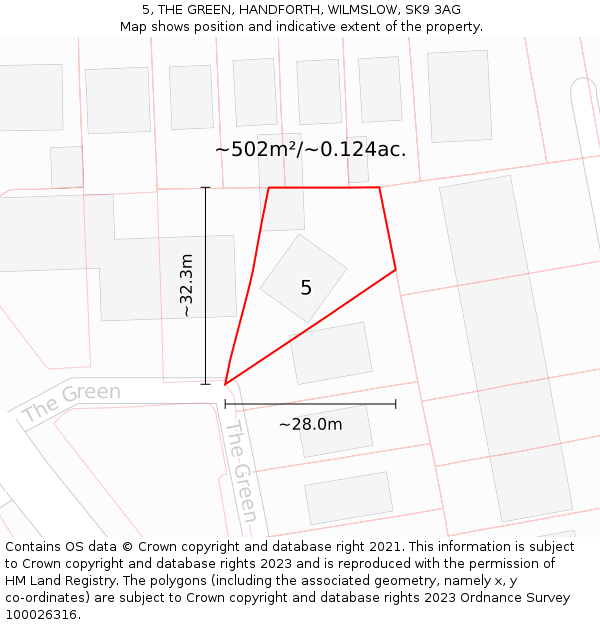 5, THE GREEN, HANDFORTH, WILMSLOW, SK9 3AG: Plot and title map