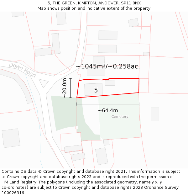 5, THE GREEN, KIMPTON, ANDOVER, SP11 8NX: Plot and title map