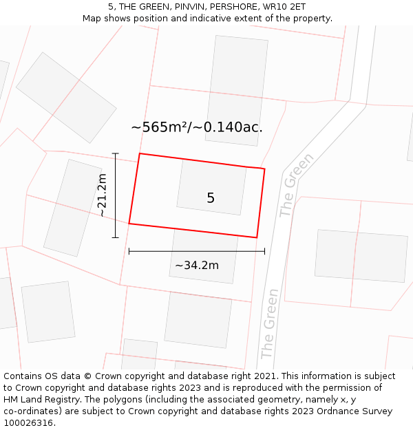 5, THE GREEN, PINVIN, PERSHORE, WR10 2ET: Plot and title map