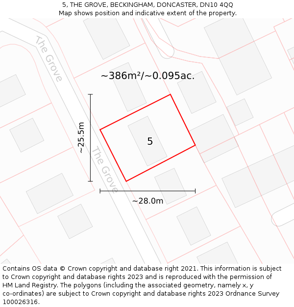 5, THE GROVE, BECKINGHAM, DONCASTER, DN10 4QQ: Plot and title map
