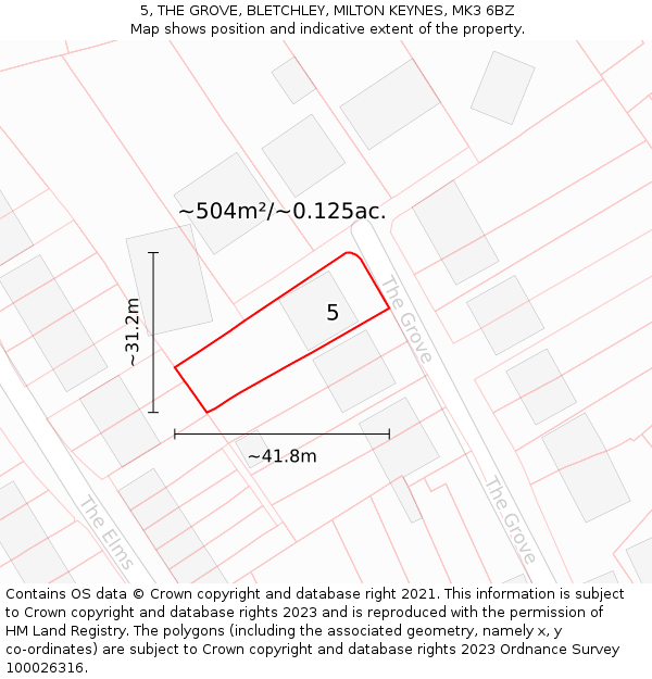 5, THE GROVE, BLETCHLEY, MILTON KEYNES, MK3 6BZ: Plot and title map