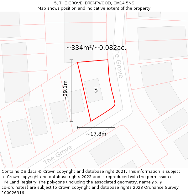 5, THE GROVE, BRENTWOOD, CM14 5NS: Plot and title map
