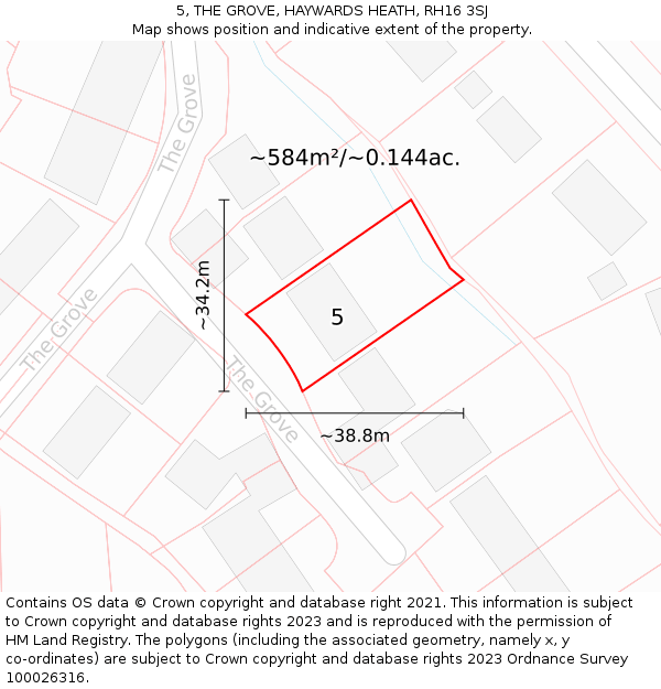 5, THE GROVE, HAYWARDS HEATH, RH16 3SJ: Plot and title map