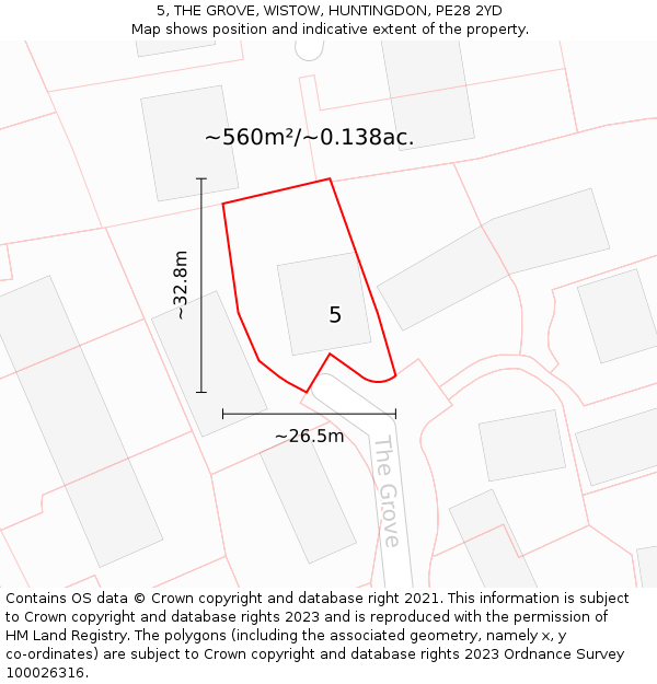 5, THE GROVE, WISTOW, HUNTINGDON, PE28 2YD: Plot and title map