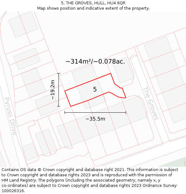 5, THE GROVES, HULL, HU4 6QR: Plot and title map