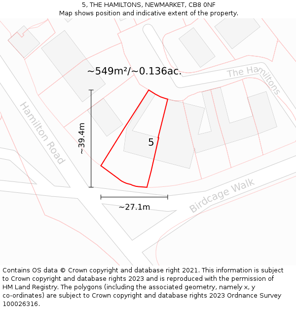 5, THE HAMILTONS, NEWMARKET, CB8 0NF: Plot and title map