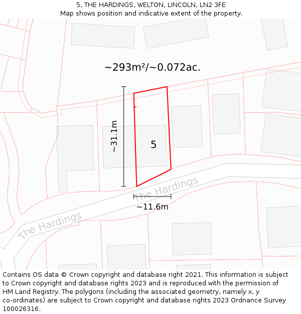 5, THE HARDINGS, WELTON, LINCOLN, LN2 3FE: Plot and title map