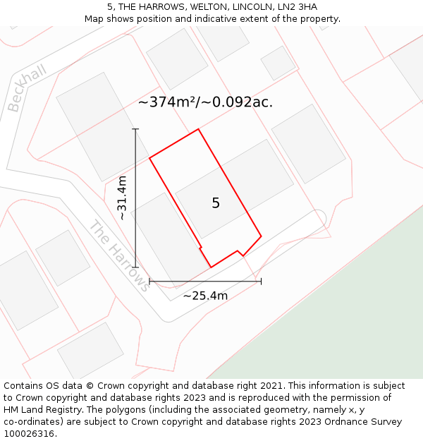 5, THE HARROWS, WELTON, LINCOLN, LN2 3HA: Plot and title map
