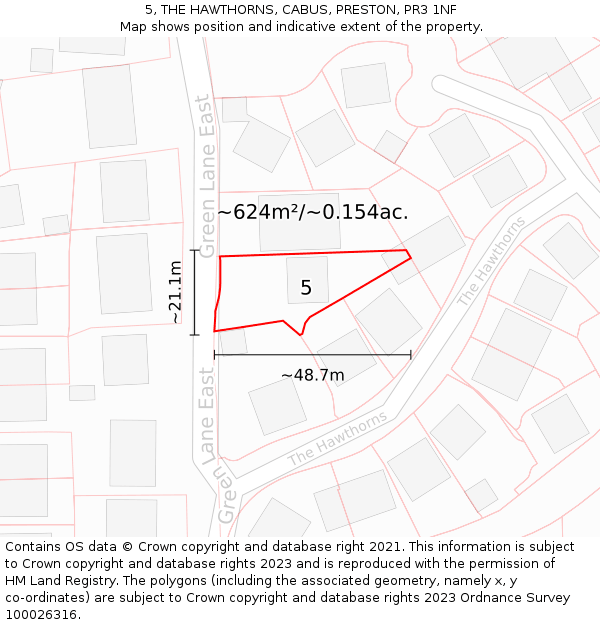 5, THE HAWTHORNS, CABUS, PRESTON, PR3 1NF: Plot and title map