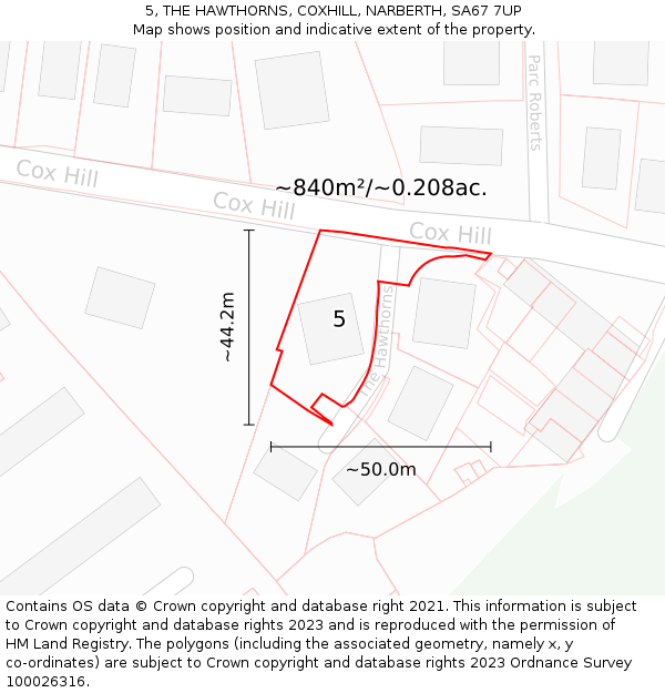 5, THE HAWTHORNS, COXHILL, NARBERTH, SA67 7UP: Plot and title map