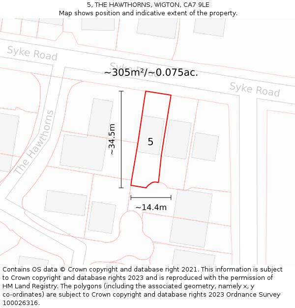 5, THE HAWTHORNS, WIGTON, CA7 9LE: Plot and title map
